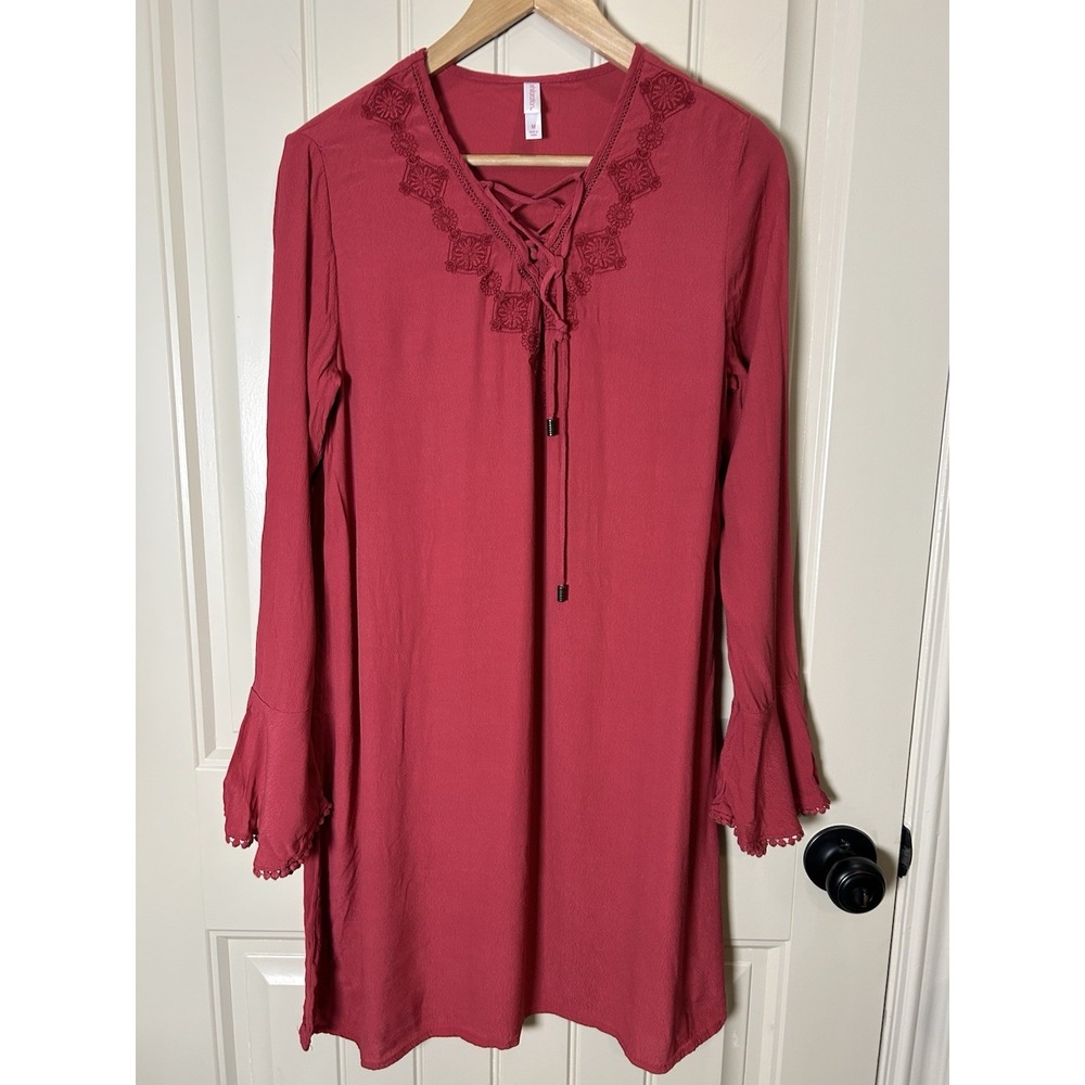 Xhilaration Womens Tunic Sz M Lace Embroidered Crochet Lace Bell Sleeve  Boho